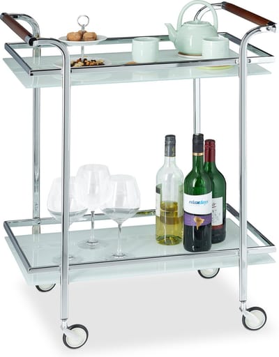 serveerwagen melkglas - 2 laags - op wielen - 85 x 66 x 43 cm - zilver
