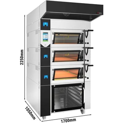 GGM Gastro Bäckerei Etagenofen mit Dampffunktion - Touch - 3 Backkammern - inkl. Gärschrank, Haube & Untergestell mit EN Blechhalter
