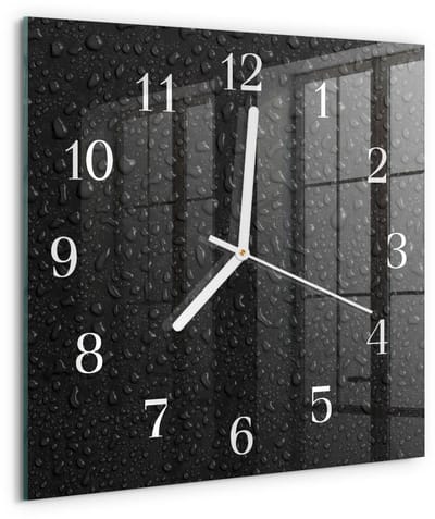 Tulup Wandklok - Waterdruppels Gekleurde Glazen Klok - 30x30 cm - Zwart Glazen Klok Met Print - Witte Handen - Vierkante Wandklok - Glazen Wandklok Design - Klok Glas Met Opdruk