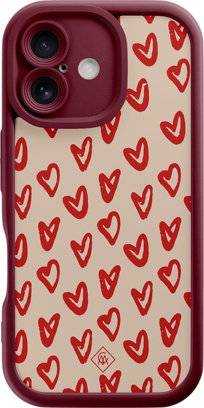 Casimoda® hoesje - Geschikt voor iPhone 16 - Sweet Hearts - Effen telefoonhoesje met lensbescherming - Siliconen/TPU - Backcover - Bruin