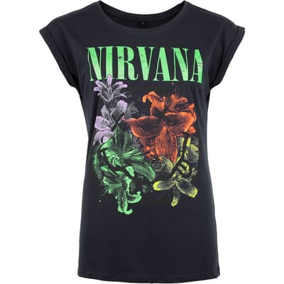 Nirvana T-shirt - Flowers Smiley Cyrstals - S tot XXL - voor Vrouwen - navy