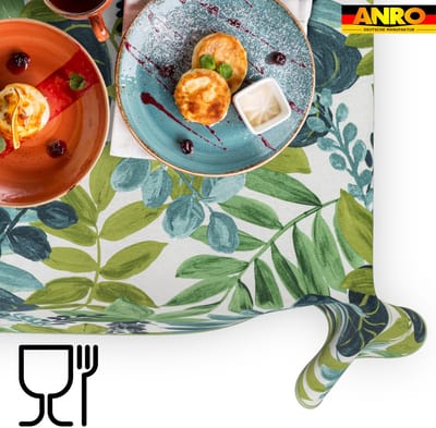 ANRO Tafelkleed Tropische bladeren Groen 280x140cm Met sierband Afwasbaar Waterafstotend
