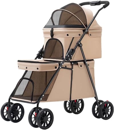Dieren Wandelwagen - Reisbuggy - Comfortabel Reizen - 3-in-1 Ontwerp - 67 x 50 x 95 cm - Koffie Met Melk