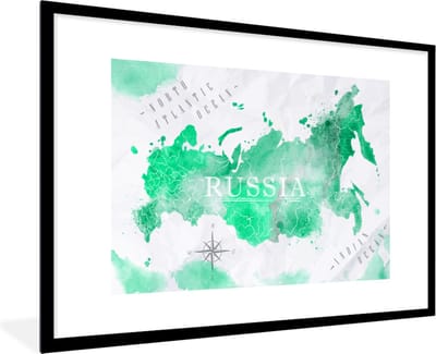 Poster in lijst - Fotolijst 90x60 cm - Posters - Wereldkaart - Rusland - Groen - Posterlijst zwart - Decoratie - Wanddecoratie woonkamer - Muurdecoratie slaapkamer