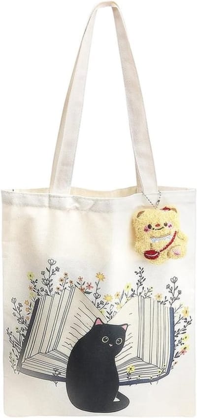 Boodschappentas - Opvouwbaar - Stoffen - Kat - Opvouwbare boodschappentas - Jute - Zwarte - Kattenliefhebbers - Dames - Canvas - Handtas - Voor vrouwen - 40 x 30 - Geschikt voor katten