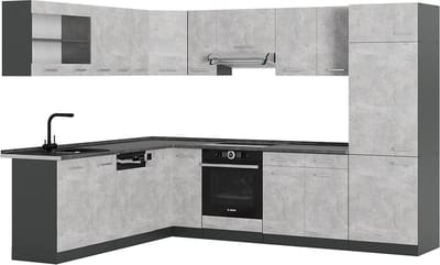 Vicco Hoekkeuken R-Line, Beton/Antraciet, 287 x 227 cm, WB Antraciet