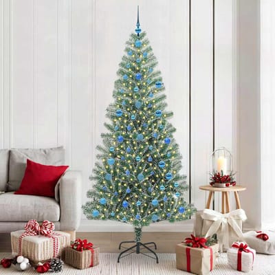vidaXL - Kunstkerstboom - Sneeuw - Gevlokt - met - LED - Licht - Groen - en - Wit - 210 - cm