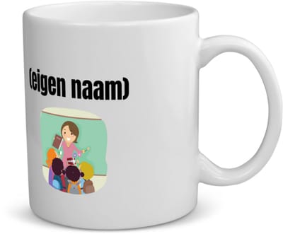 Akyol - juf met kinderen met eigen naam koffiemok - theemok - Juf - leraressen - collega's - verjaardag - afscheidscadeau - geschenk - kado - 350 ML inhoud