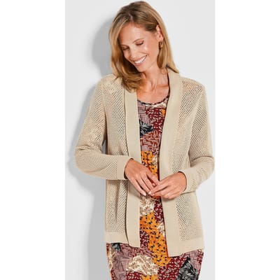 Tricot jasje met fijn ajourmotief - beige - Gr. 48 van Goldner Fashion