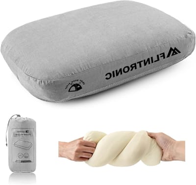 Camping Kussen van Geheugenfoam met Verwijderbare Hoes, Ultralicht Reis Kussen voor Neksteun, Comfortabele Ergonomische Kussens voor Kamperen, Kantoor, Auto en Strand, Grijs