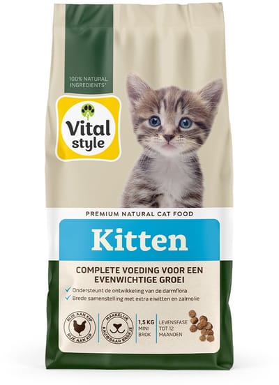 VITALstyle Kitten - Kitten Brokken - Brede Samenstelling En Hoog Eiwitgehalte Voor Gezonde Groei - Met o.a. Brandnetel & Valeriaan - 1,5 kg