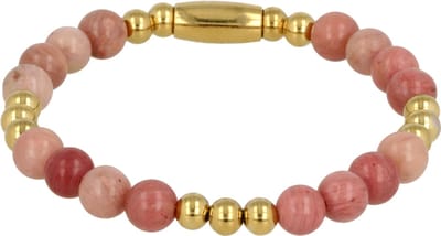 My Bendel - Damesarmband Goudkleurig met Rhodonite Edelsteen Elastisch - met Luxe Cadeauverpakking | Sieraden Voor Dames | Maat S