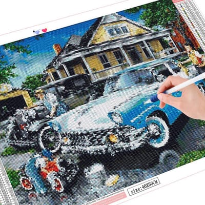 Peinture diamant paysage de voiture, perceuse complète, broderie carrée, image perlée, décoration de la maison 20X30CM gray