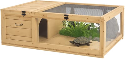 PawHut Schildpaddenverblijf Vurenhout 91L x 60,5B x 32H cm Geel
