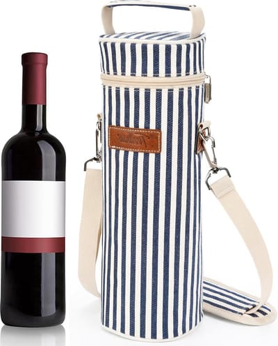 Geïsoleerde Wijntas Draagbare Wijntas Met Riem Voor Picknick Party BYOB Restaurant Wijnproeverij Blauwe Strepen 10 x 34 cm - Kato Tirrnia Bottle Ice Bag bottle bag