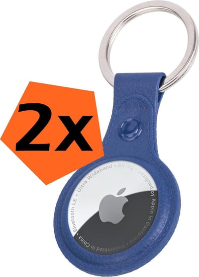 Hoesje Geschikt voor Apple AirTag Sleutelhanger Hoes Siliconen - Leder Look Hoesje Geschikt voor Apple AirTag-Sleutelhanger Hoesje Case - Donkerblauw - 2 PACK