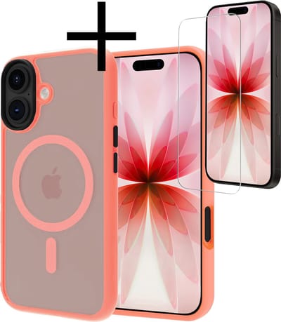 Hoesje - Met Screenprotector - Geschikt voor Apple iPhone 17 - Magsafe Compatible - Sterk & Shockproof - Back Cover - Shock Proof Case - Telefoon Hoes - Perzik