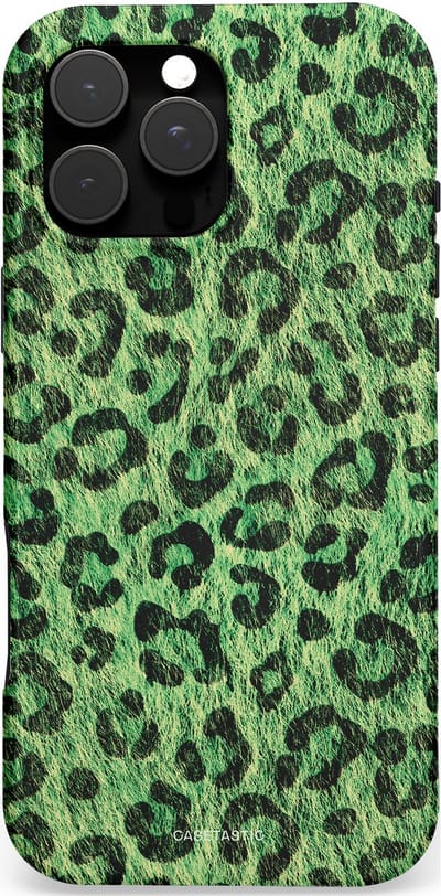 Casetastic Hoesje Geschikt voor Apple iPhone 16 Pro Max Magsafe - Stijlvolle Beschermende Duo-layer Case - Groene Panterprint
