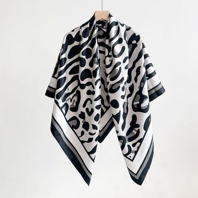 130cm Oversized Vierkante Sjaal met Luipaardstippen Zwart-Witte Kleur Dunne Gladde Sjaal Vrijetijdsstijl Winddicht Zonwerend Hoofddoek gray