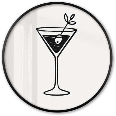 Poster in lijst Rond - Fotolijst 60x60 cm - Posters - Cocktail - Glas - Olijf - Minimalistisch - Ronde posterlijst zwart - Decoratie - Wanddecoratie woonkamer - Muurdecoratie slaapkamer