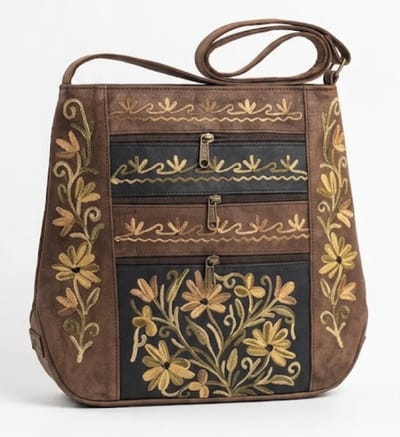 N3 Collecties Suede Geborduurde Handgemaakt Crossbody tas met Rits - bruin