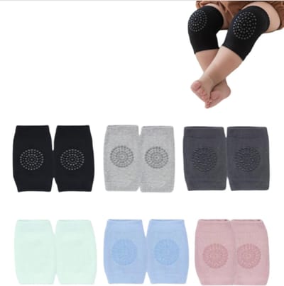 Set van 6 - Kniebeschermers voor baby's om te kruipen - Antislip kniebeschermers - Kruipsokken - Babysokken - One size fits all - Blauw/Roze/Groen/Lichtgrijs/Donkergrijs/Zwart
