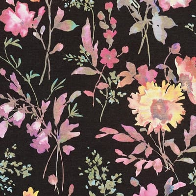 Bloemen behang Profhome 790612-GU vliesbehang hardvinyl warmdruk in reliëf licht gestructureerd met bloemmotief en metalen accenten zwart roze groen geel 5,33 m2