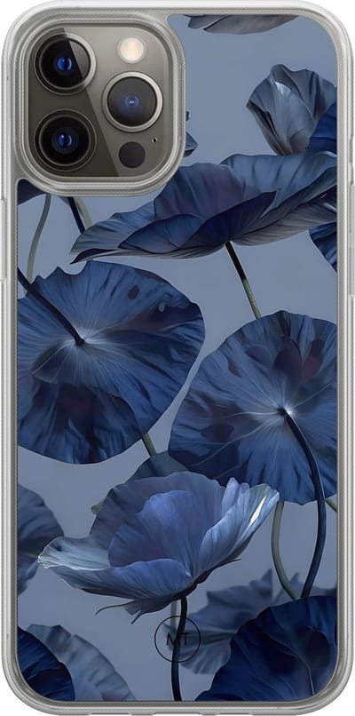 Hybride hoesje geschikt voor iPhone 12- Dusky blooms - Extra bescherming - Luxe beschermhoes - TPU case - Transparant, Paars - Mooie Telefoonhoesjes