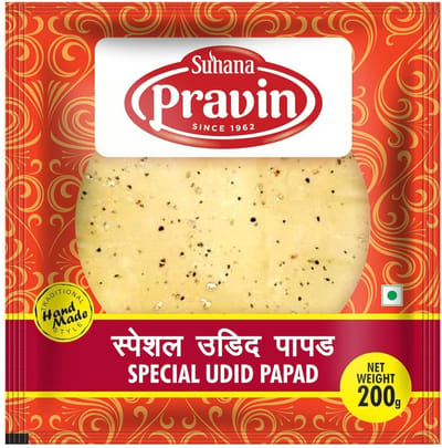 Suhana Plain Udid Crisps Papadam 3 x 200g – Authentieke Indiase Papadums van Uridbonen | Glutenvrij, Vegetarisch & Knapperig | Snack, Bijgerecht & Partyfood | Met Kajal Sticker