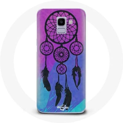 Coque pour Samsung Galaxy A8 2018 Attrape Rêve Noir Fond Bleu et Violet