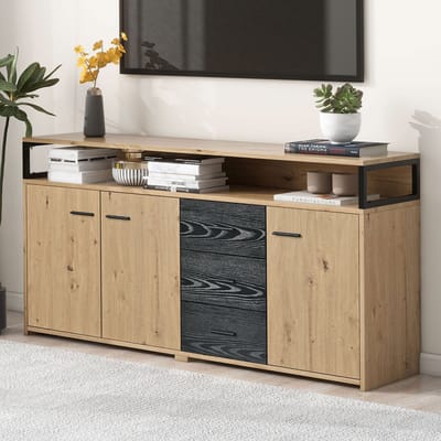 STILVORA Dressoirs - Dressoir Kasten Met 3 Deuren En Laden - Praktische Opbergmogelijkheden - 150x35x75,9 cm - Spaanplaat - Naturel