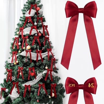 24 Stuks Kerstribbons, Rode Ribbons voor Cadeauverpakking, Dubbelzijdige Ribbons voor Kerstdecoraties en Feestjes, Perfect voor Versiering en Creatieve Toepassingen