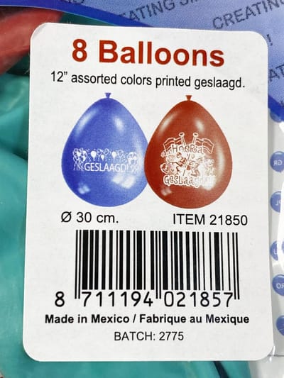 Ballonnen geslaagd - 8 stuks in zakje - bont gekleurd - biologisch afbreekbaar