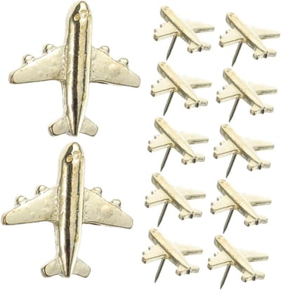ibasenice Stuks Metalen Vliegtuigpunaise Pastelkleurige Push-pins Wasknijpers Met Duimspijkers Push Pins Voor Kaart Grote Kop Punaises Plant Punaise Punaises Kopspijkers Golden Metaal
