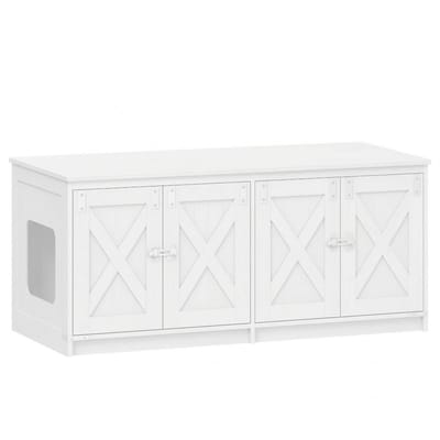 Kattenbak Kast – Voor 2 Katten – Verborgen Kattenbak Meubel, Indoor Kattenhuis in Landhuisstijl – Wit