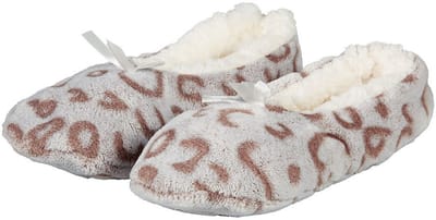 Apollo ballerina sloffen - fleece - beige - antislip - dierenprint - voor dames - voering wol 40-42