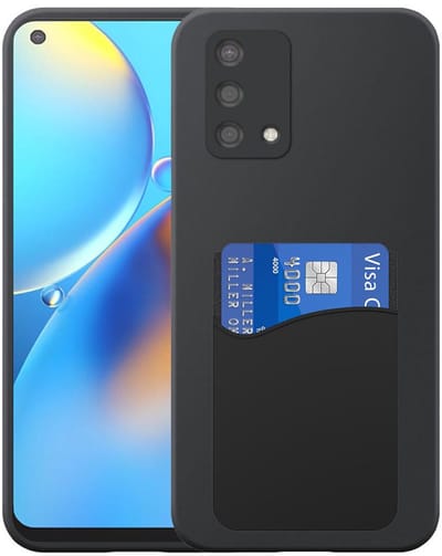 Geschikt voor Oppo A74 4G Telefoonhoesje met Siliconen Pasjeshouder - Flexible Back Cover Case Siliconen TPU with Silicone Cardslot - Zwart - Smartphonica geschikt voor Oppo A74 4G