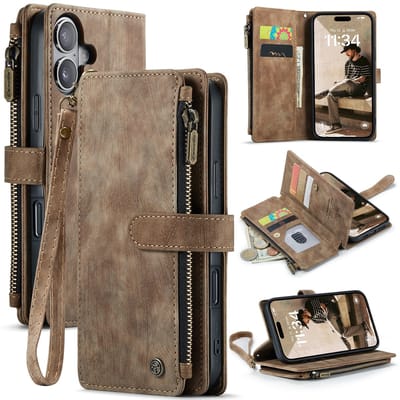 CaseMe Hoesje - Geschikt voor iPhone 17 Hoesje - CaseMe C30 Book Case met Portemonnee - Bruin