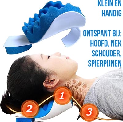 Allernieuwste.nl® Nek Ondersteunings Kussen voor Spierontspanning - Tension Reliever - Hoofd Nek Schouder Ondersteuningskussen - Blauw-Wit