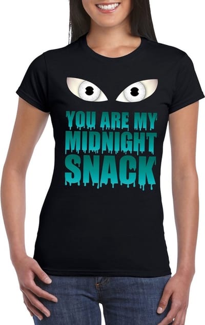 Halloween zombie t-shirt zwart dames met enge ogen - You are my midnight snack L