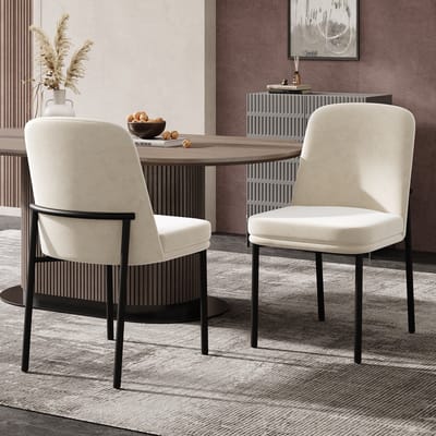 Clruro Eetkamerstoelen - Set van 2 - Dik Zitkussen & Zwart Frame - Modern Minimalistisch - Fluweel - Beige