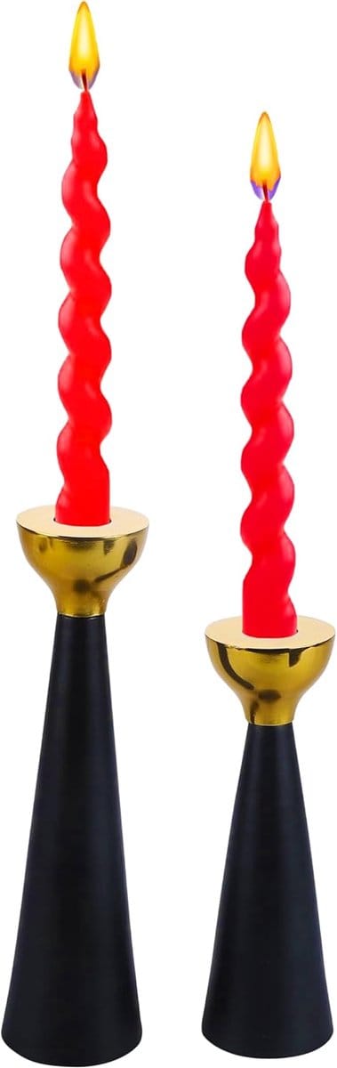 Set van 2 Kandelaars Zwart en Goud voor Slanke Kaarsen - Stijlvolle Tafeldecoratie