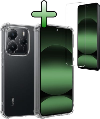 Hoesje Met Screenprotector - Geschikt voor Xiaomi Redmi Note 14 5G - Sterk & Shockproof - Siliconen Case - Back Cover - Telefoon Hoes - Shock Proof - Transparant