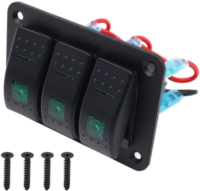 Dailygoody - Aluminium Bedieningspaneel - Waterdicht Tuimelschakelaar - 3 Posities - Groen LED-Licht - Geschikt voor Auto en Boot - 12V/24V