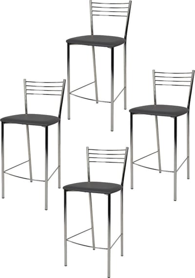 Tommychairs Elegance - Eetkamerstoelen - Set van 4 - Chroom & Donker Grijs - Kunstleer
