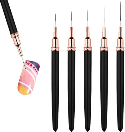 Set van 5 Dunne Nagel Liner Penselen voor Precisie Nail Art, Perfect voor Lange Lijnen, Details en Dotting Tools in Diverse Maten
