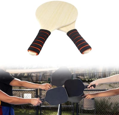 Set van 2 strandbadmintonrackets – Houten rackets – Handvatten van zacht schuim – 32,5 x 18 cm – Racketsporten – Badmintonrackets – Strandtennisrackets – Voorzien van houten handvatten met EVA en nylon slagvlakken