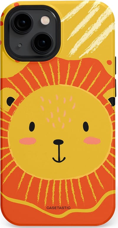 Casetastic hoesje geschikt voor Apple iPhone 13 mini - MagSafe - Dubbellaagse bescherming - Vrolijke leeuw - Fashion Case - Goud Rood Oranje