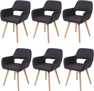 Set van 6 eetkamerstoelen MCW-A50 II, keukenstoel, retro jaren 50 design ~ kunstleer, bruin, lichtgekleurde poten