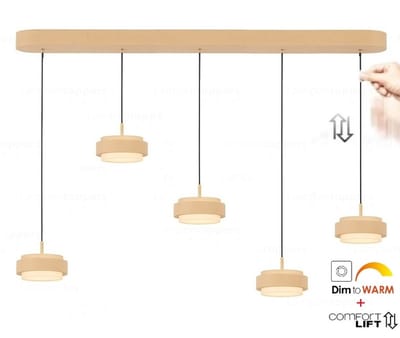Freelight - Hanglamp Puleggia 5 lichts L 120 cm comfortlift beige
